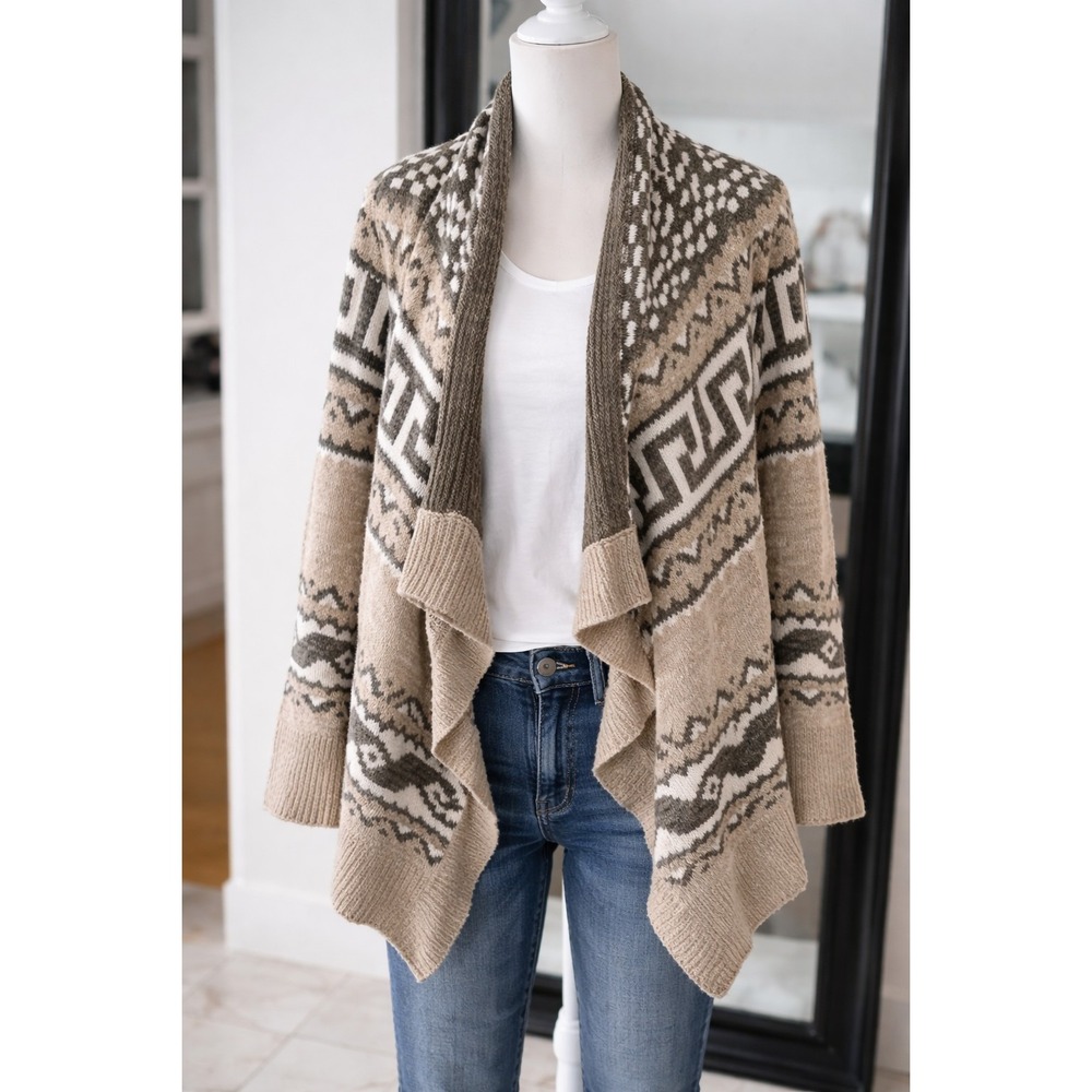 Vtg Abercrombie Fitch Artsy Tribal Knit Open Cardigan Jacket XS/S Boho Lagenlook - Picture 1 of 16